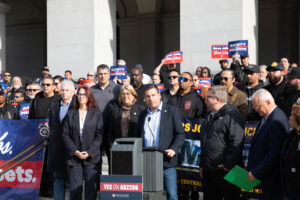 Joint Council 7 President Peter Finn speaks at the State Capitol on February 12, 2024 at the press conference announcing the reintroduction of legislation requiring a trained human operator behind the wheel of self-driving trucks weighing more than 10,000 lbs