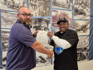 Local 665 Member Joe Ferguson (R) with Business Agent Tom Woods.