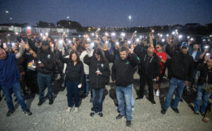 Teamsters gather at the Richmond North Bay UPS facility to honor the life of Local 315 member Shelma Reyes.