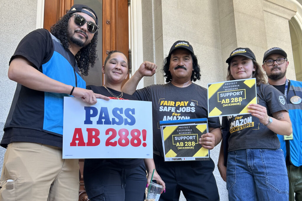 Amazon Teamsters rally at the state capitol in support of AB 288.
